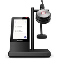 Yealink WH66 DECT Wireless Headset MONO TEAMS with black base, touchscreen, and single ear cup on stand.