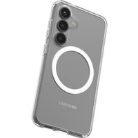 Clear ZAGG Crystal Palace Snap case for Samsung Galaxy S25 with MagSafe ring and reinforced corners.