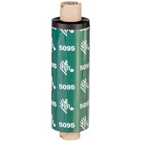Green Zebra thermal-transfer ribbon roll with white logo and "5095" text, black core, 84mm x 74m.
