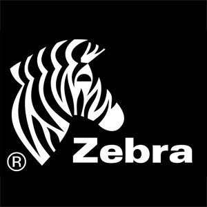 Black and white logo featuring a stylized zebra head with the word "Zebra" in bold white letters beneath it, set against a black background.