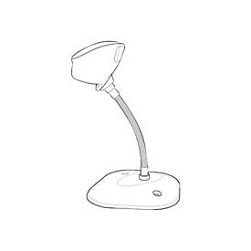 Black and gray flexible stand with a sturdy base, designed to hold a barcode reader at an adjustable angle for easy scanning.