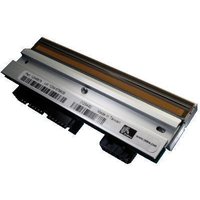 Metallic Zebra 220XI4 print head with barcode labels and connector ports, featuring a sleek rectangular design.