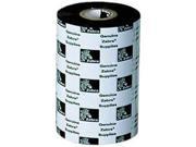 Black thermal ribbon on a cardboard core, featuring a repeating logo pattern, designed for high-quality printing with a length of 30 meters.