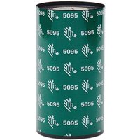 Black Zebra 5095 Resin thermal ribbon roll, 450 m, with white Zebra logo pattern on green wrapper.