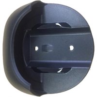 Black Zebra barcode reader holder with rounded edges and mounting holes.