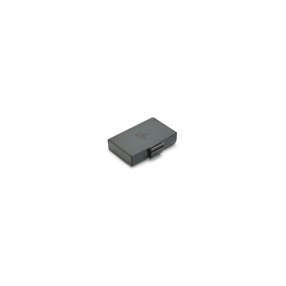 Black rectangular battery case with a smooth finish, featuring a small logo on the top and a secure clasp for closure, designed for Zebra printer/scanner models.