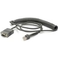 Black Zebra serial cable, 2.8 m, coiled design, RS232 DB9 connectors.