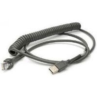 Coiled black Zebra handheld mobile computer cable with USB and RJ45 connectors