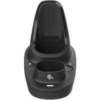 Black Zebra charging station with two docking slots, LED indicators, and sleek, curved design.