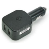 Black Zebra mobile charger with dual USB ports and cigar lighter adapter.