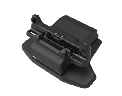 Black AC indoor mobile device charger for tablets, featuring a sturdy design with a base and a slot for secure device placement, ideal for Zebra tablets.