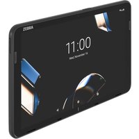 Black Zebra ET401 tablet, 10-inch display, 5G, 64GB storage, 6GB RAM, Wi-Fi 7, sleek design with rounded edges.