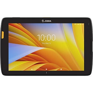 Zebra ET45 tablet with a sleek black design, 8-inch touchscreen display, Snapdragon processor, 64 GB storage, and Wi-Fi 6 capability.