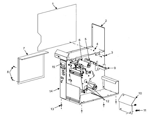 Zebra G32043M Printer Kit featuring a detailed diagram with labeled parts, showcasing a compact design, various components, and assembly instructions in a technical illustration.