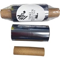 Silver Zebra Image Lock Resin thermal ribbon, 74 m length, with cardboard core and clear packaging.