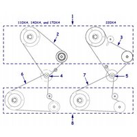 Diagram of Zebra P1006067 printer kit showing pulley and belt system with numbered components and dashed outlines.