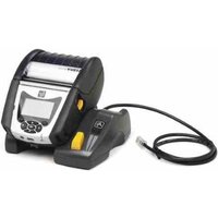 Black and gray Zebra P1031365-034 printer/scanner accessory with cable and digital display.