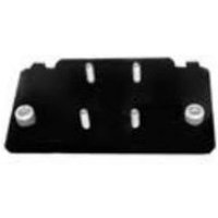 Black rectangular Zebra printer/scanner spare part with four slots and two white circular mounts.