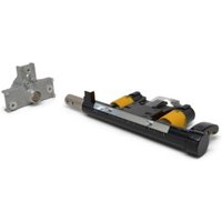 Zebra P1058930-104 printer part, black and silver with yellow accents, includes metal bracket and cylindrical component.