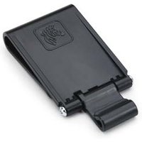 Black Zebra P1063406-040 printer accessory with logo, rectangular shape, and hinged clip.