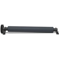 Black Zebra printer transfer roller with cylindrical shape and gear-like ends.