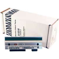 Zebra P1112640-208 thermal print head, silver with black components, next to branded white packaging box.