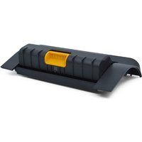 Black Zebra P1112640-231 printer/scanner spare part with yellow accent and ribbed texture.