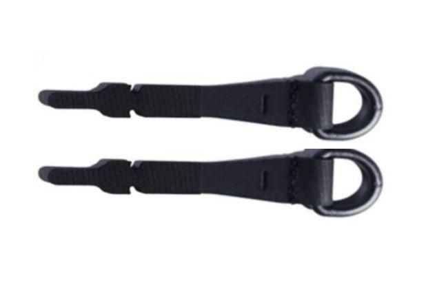 Black elastic accessory holder with a loop and a clip, designed for securing Zebra barcode readers, featuring durable material for reliable attachment.