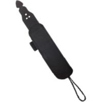 Black Zebra handheld mobile computer strap with looped end and buttonholes.