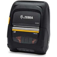 Black Zebra ZQ511 label printer, compact design, with yellow accents, Bluetooth logo, and visible control buttons.