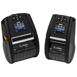 Compact black Zebra ZQ610 label printer with a digital display, featuring a front-loading design, and capable of direct thermal printing at 203 DPI and 115 mm/sec speed.
