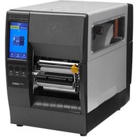 Zebra ZT231 label printer with black and gray casing, digital display, and visible internal label roll.