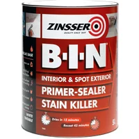 White Zinsser B-I-N 2.5L can, red label, primer-sealer, stain killer, interior and spot exterior use.