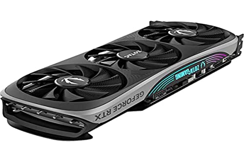 Zotac GeForce RTX 4070 Ti Trinity graphics card featuring a sleek black and silver design, three large cooling fans, and RGB lighting accents along the side.
