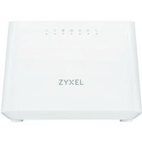 White Zyxel DX3301-T0 wireless router, dual-band, Gigabit Ethernet, sleek design with LED indicators on top.
