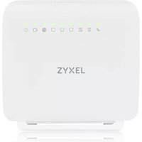 White Zyxel EX3501-T0 wireless router with LED indicators and logo, rectangular shape, dual-band capability.