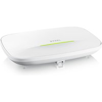 White Zyxel WBE510D PoE device with sleek design, green LED indicator, and smooth curved edges.