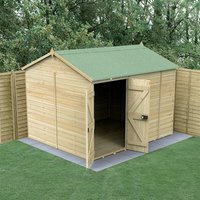 Black grid-patterned plastic shed base kit for 10x8 sheds, set on grass with wooden shed and fence backdrop.