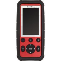 Red and black Autel MOT Pro II diagnostic tool with screen and control buttons, including OK and arrow keys.