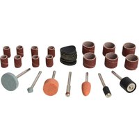 Bluespot Tools 31-piece kit with sanding bands, grinding stones, and mandrels in various shapes and sizes.