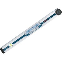 Silver Bosch angle measurer with digital display and blue accents, featuring a pivoting arm and measurement scale.
