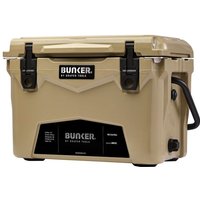 Beige BUNKER® 08533 18L cool box with black latches, handle, and logo on the front.