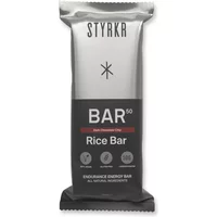 Silver and black Styrkr chocolate dietary supplement bar with bold text and star logo on packaging.
