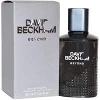 David Beckham Beyond Eau De Toilette 90ml, black bottle with textured design, next to silver box with bold branding.