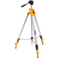 Yellow and silver DeWalt laser tripod with adjustable legs and black handle, extends from 0.97m to 2.48m.