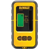 Yellow and black DEWALT digital laser detector with screen and control buttons, rugged design, 50m range.