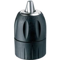 Black DEWALT 13mm keyless chuck with textured grip and metallic tip.