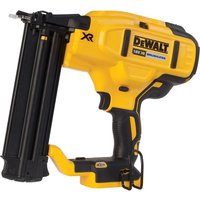 Yellow and black DeWalt 18V brad nailer with ergonomic handle and XR branding.