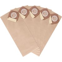 Set of five beige paper dust bags with circular brown seals for Dewalt DCV586M Dust Extractor.