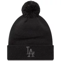 Black Dodgers women's beanie by New Era with metallic LA logo and pom-pom on top.
